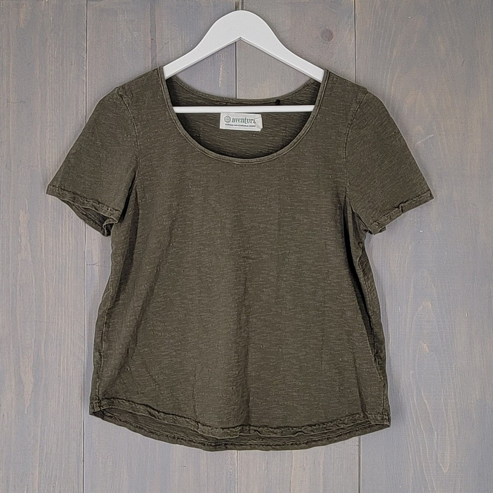 Aventura‎ T-Shirt Womens Small Green Organic Cotton Slub Scoop Neck Short Sleeve